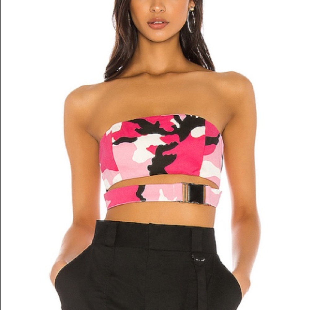 Jayda Buckle Crop Top in Pink Camo (Superdown)